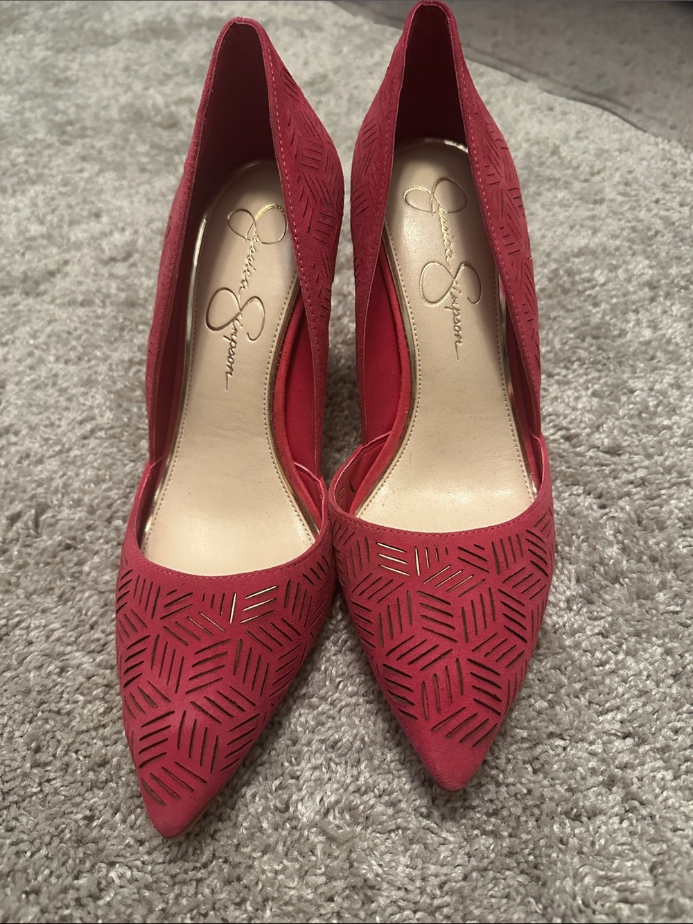 Jessica Simpson Charie Pink Suede Laser-Cut Pointed-Toe Stilettos NWOB - Picture 2 of 10